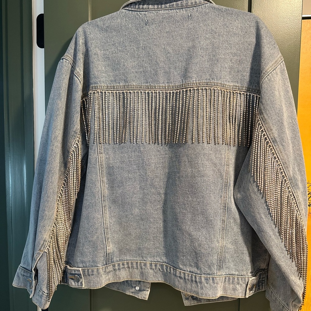 Denim Rhinestone Fringe Jacket
